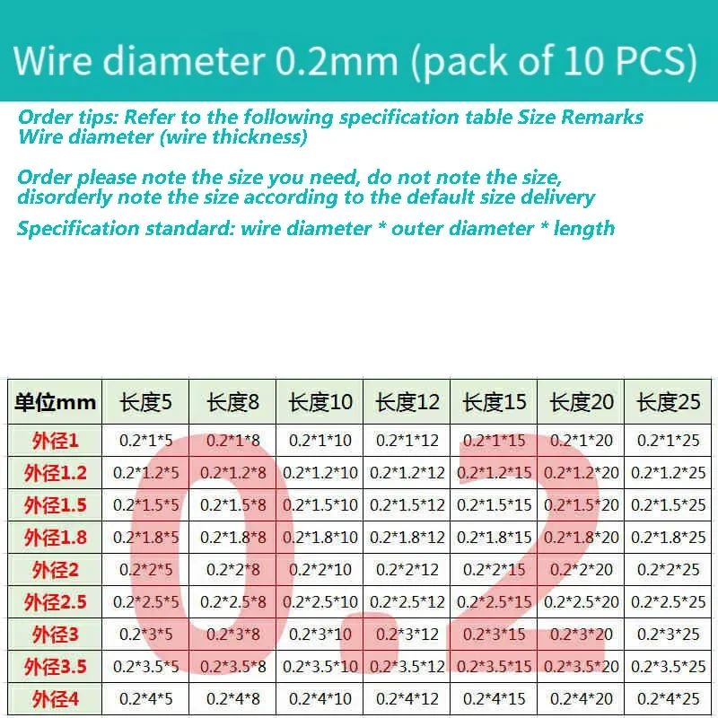 Wire Diameter 0.1/0.2~2.0mm 10-100length High Quality Spring Steel/Stainless Steel Compression Spring Repair Small Spring Suit