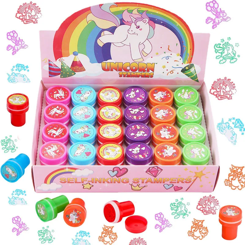 6/24pcs Unicorn Assorted Stamps Kids Self-Ink Stamps Children Party Favor Treasure Box Prize Classroom Easter Egg Stuffers Toys