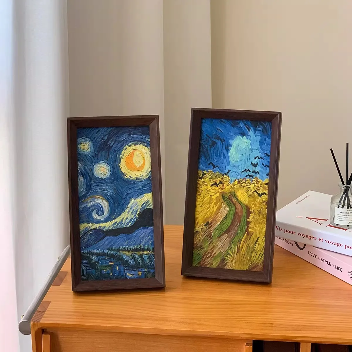 

Van Gogh Starry Masterpiece Frame - Starry Night & Seine River Impressionist Oil Painting Style, Tabletop Ornament & Wall Art