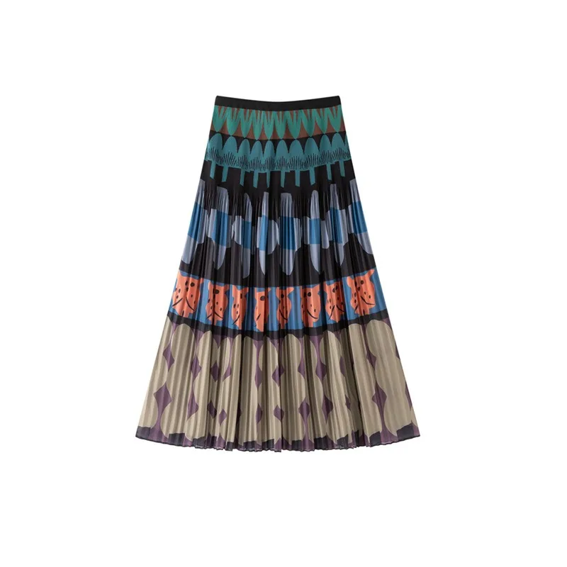 Miyake Pleated 2026 French Print Pleated Skirt for Women Pleated Summer New Fashion Casual Draped High-Waisted A-Line Skirt