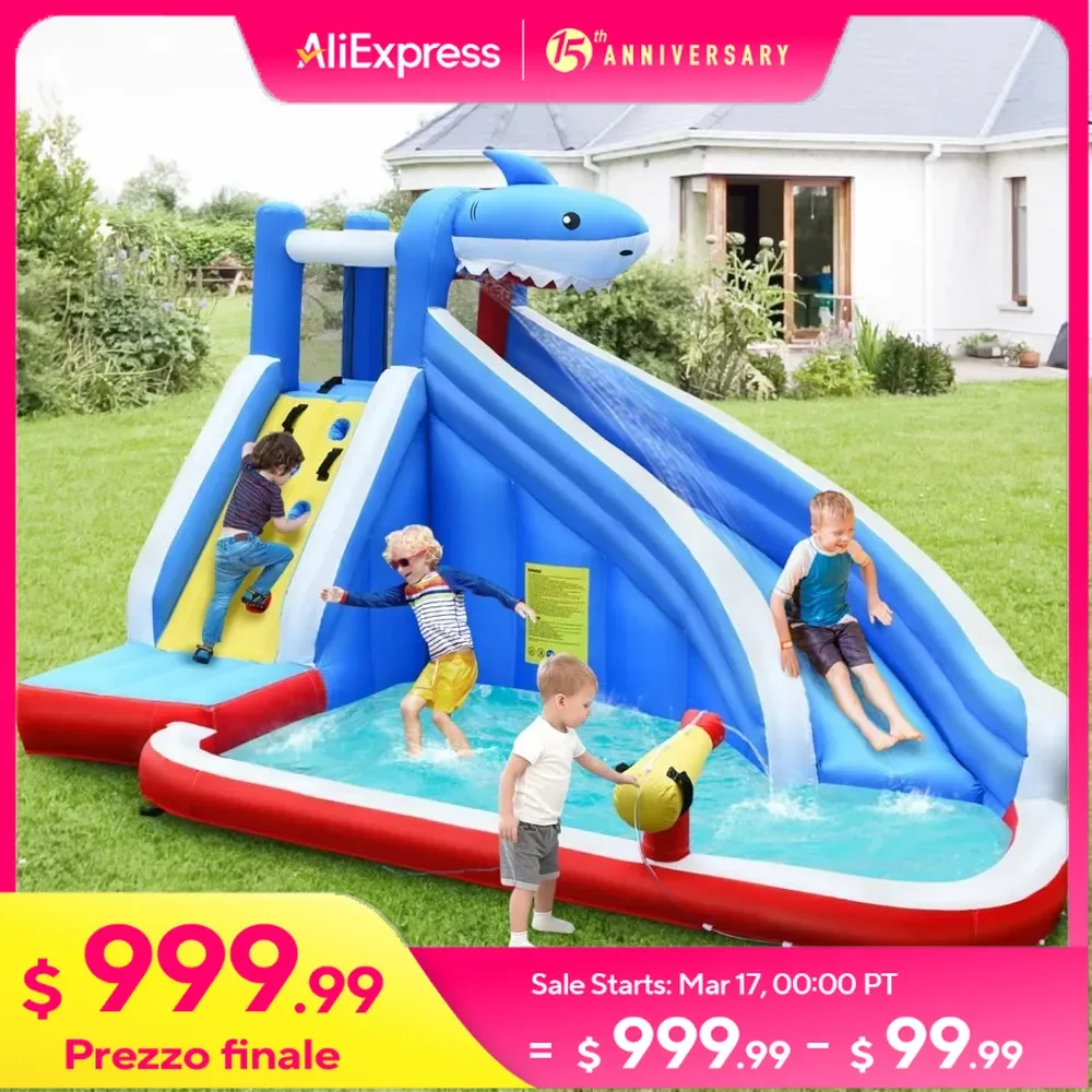 Inflatable Water Slide w/Long Slide, Splashing Pool, 750w Blower, Blow up Water Slides Inflatables for Kids & Adults Party Gifts