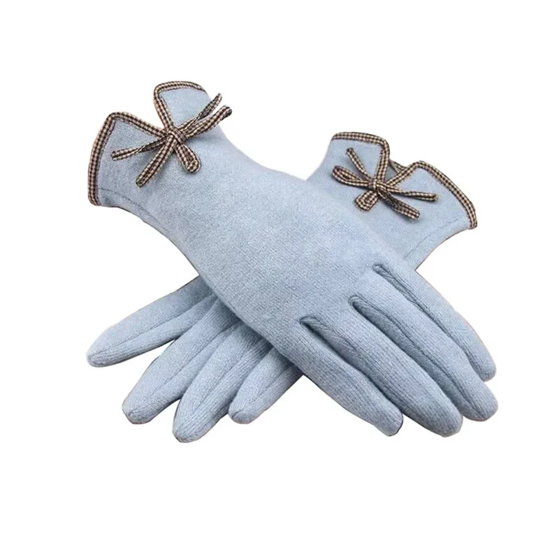 AliExpress HVATILAW Korean Solid Color Cashmere Wool Bow Full Finger Touch Screen Driving Mittens Winter Warm Outdoor Cycling Women's Gloves D89