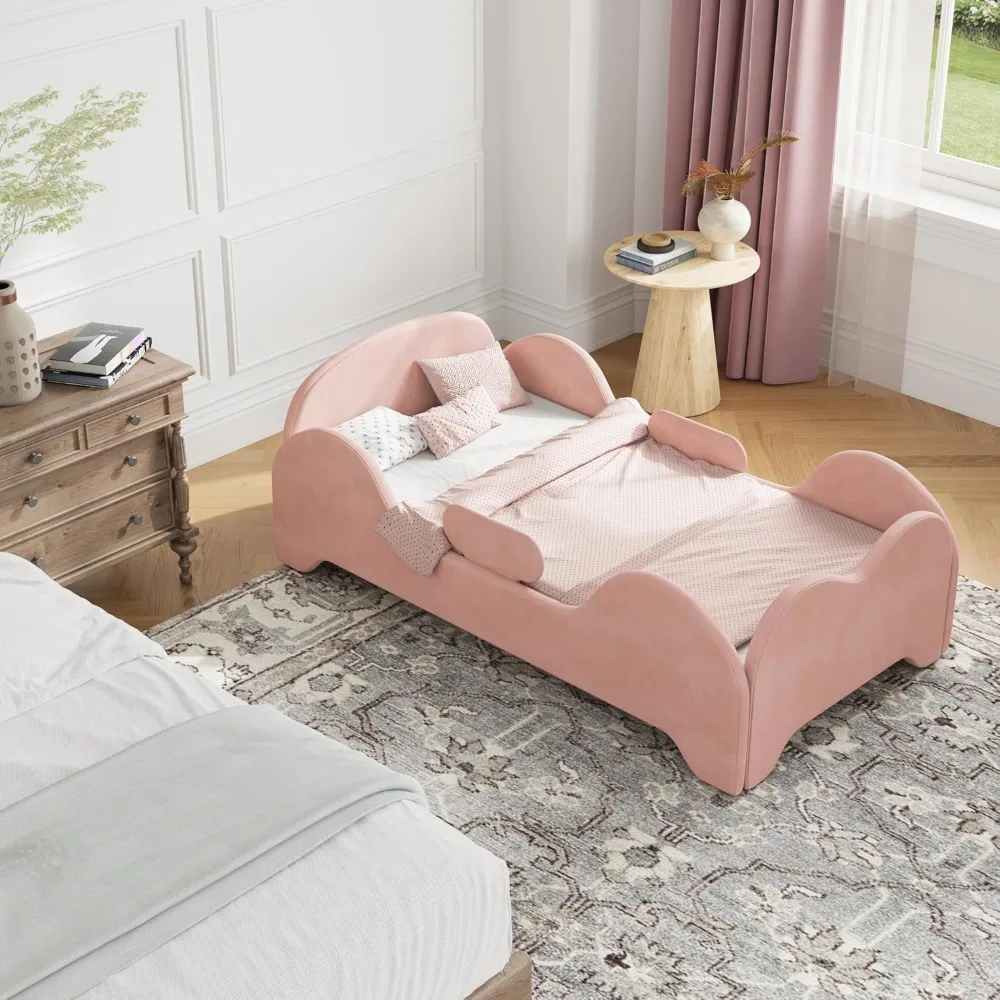 Child-Safe Toddler Bed with Wide Safety Rails, Standard Crib Dimensions, Certified Fabric, and Low to Ground Design