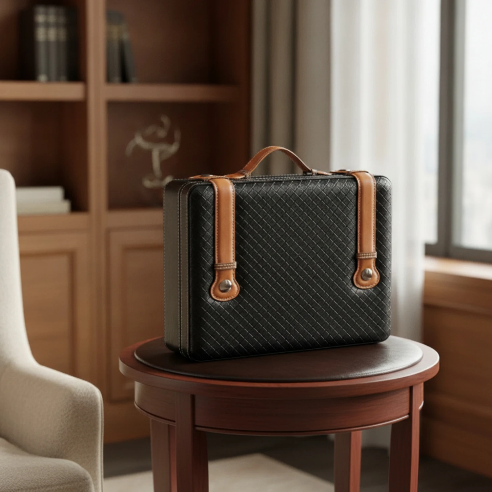 Tobacco Travel Case Wood-Lined Travel Humidor Tobacco Humidor Woven-Texture Box Hard-Shell for Aficionados, Golf Course, Office