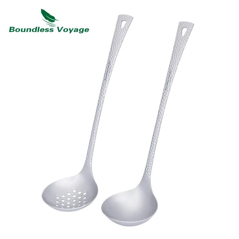 Boundless Voyage Titanium Spoon 1pcs Durable Long Handle Soup Ladle Serving Spoon Ladles for Cooking Gravy Sauces