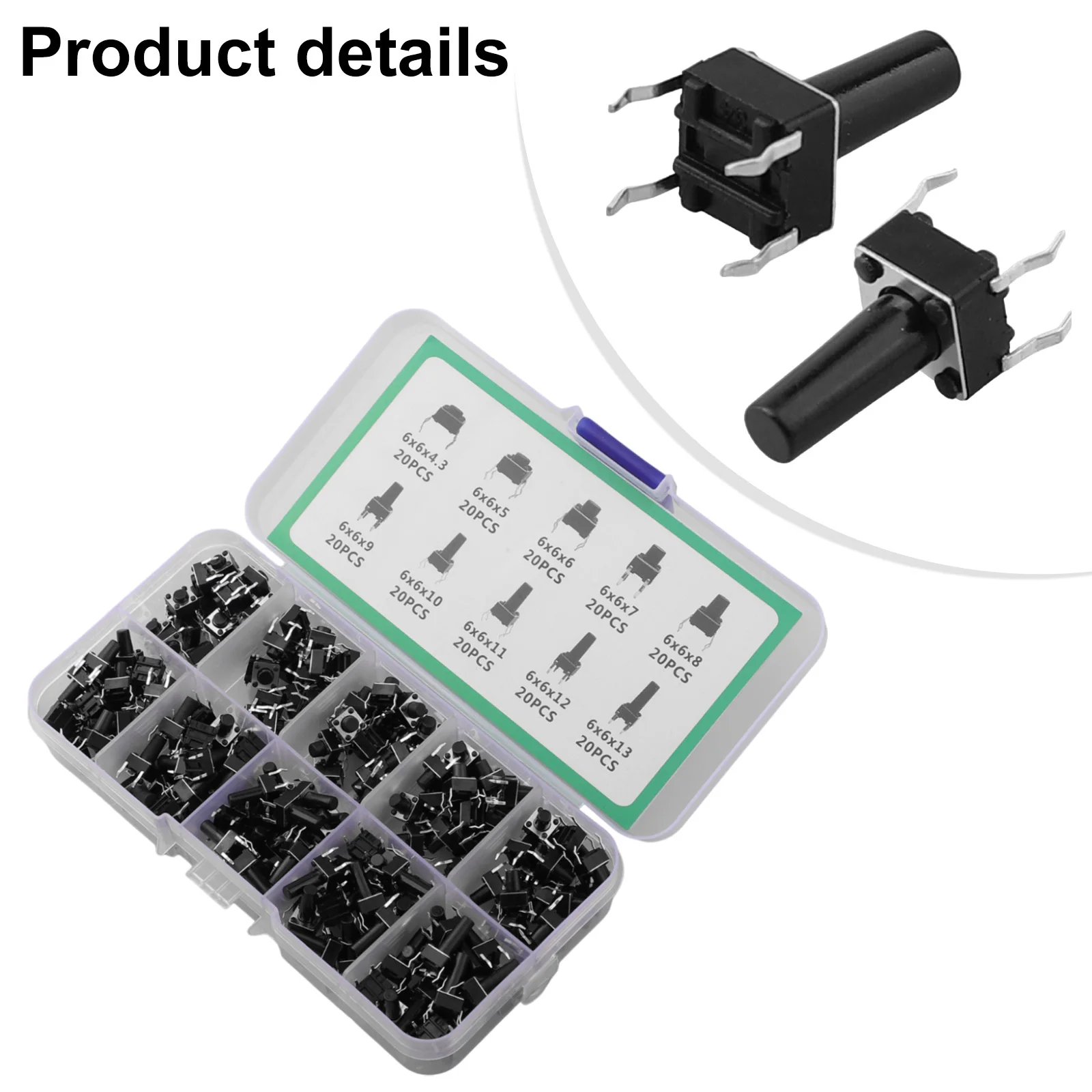 4 Pin Miniature Tactile Switches Variety Pack of 10 Types for Circuit Applications Organized in Clear Storage Case