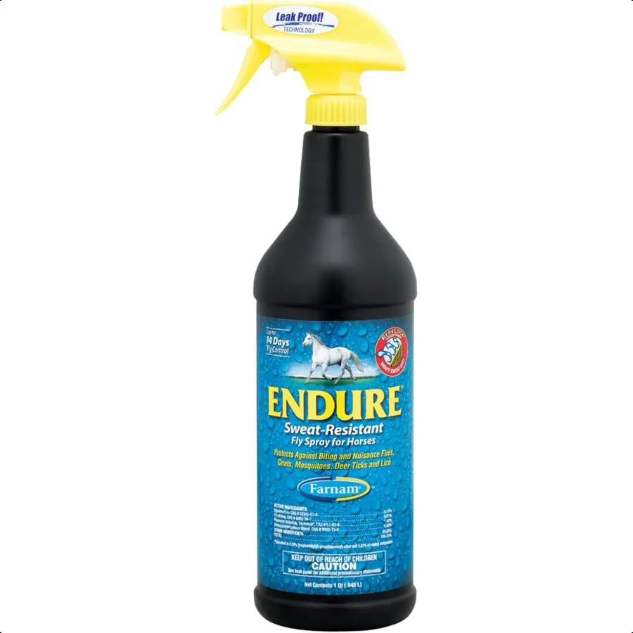 Endure Spray antimoscas resistente al sudor para caballos dura hasta 14 días Protege contra moscas Moscas Mosquitos Ticks Pidojos 32 oz.