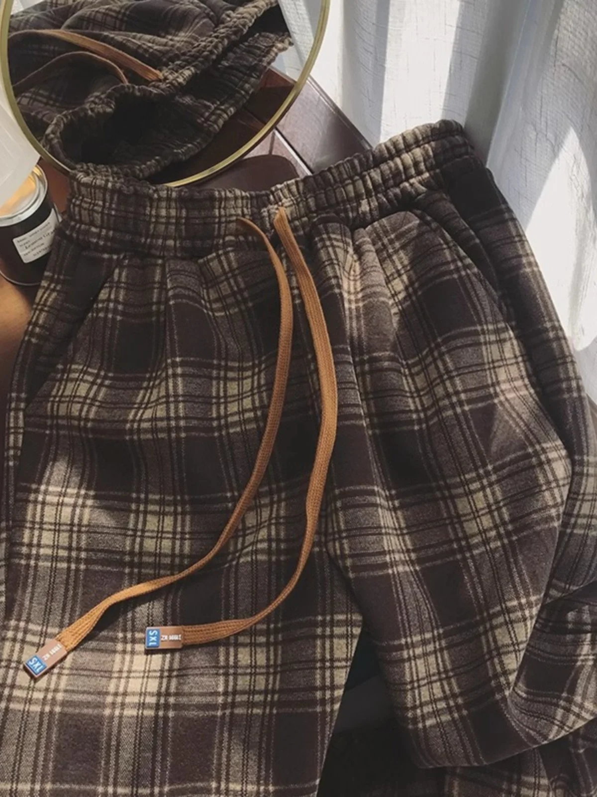 

Ретро американские клетчатые брюки мужские прямые свободные модные повседневные длинные брюки осень-зима с высокой талией молодежные Vitali Sle