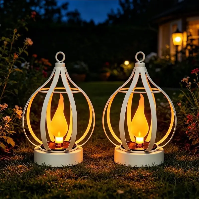 AT29-Outdoor Hanging Projection Lamp Solar Metal Flame Lamp For Outdoor Courtyard Garden Decoration Atmospheric Lantern