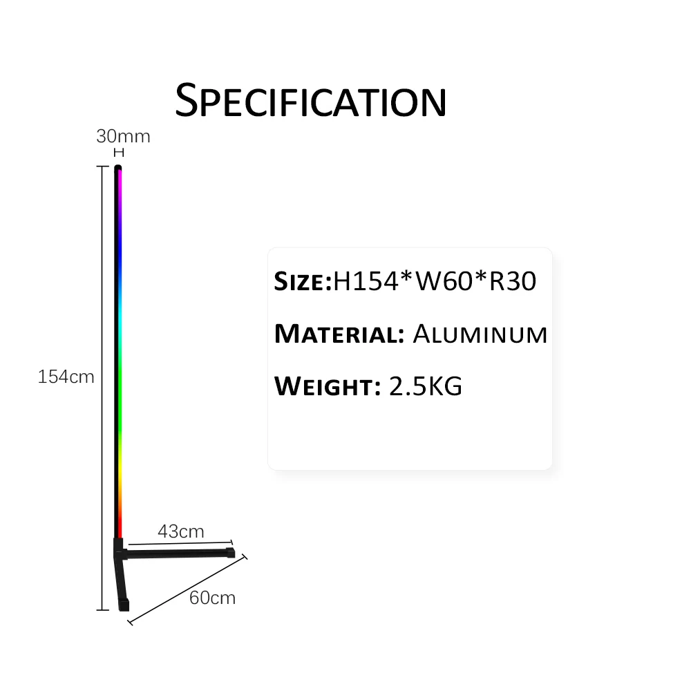 Nordic RGB Free Standing Back Ground Lamp, Floor Stand, Back Ground Light, Music Control, Corner Light, Remote Control