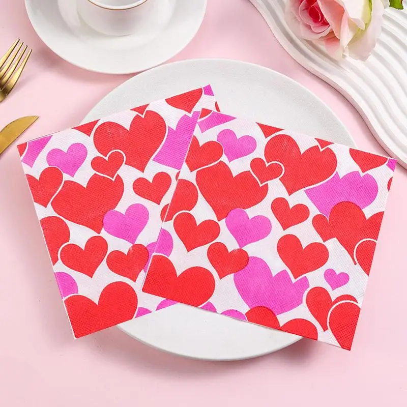 Valentine Napkins Guest Towels Decorative Paper Napkins Absorbent Love Hearts Dinner Hand Napkin For Kitchen Dining Room Use