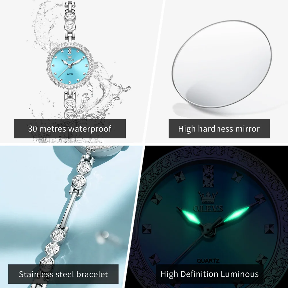 OLEVS 5670 Damenuhren, original, elegant, Quarzuhr, wasserdicht, leuchtend, Damen-Armbanduhr aus Edelstahl, Geschenkbox für Mädchen