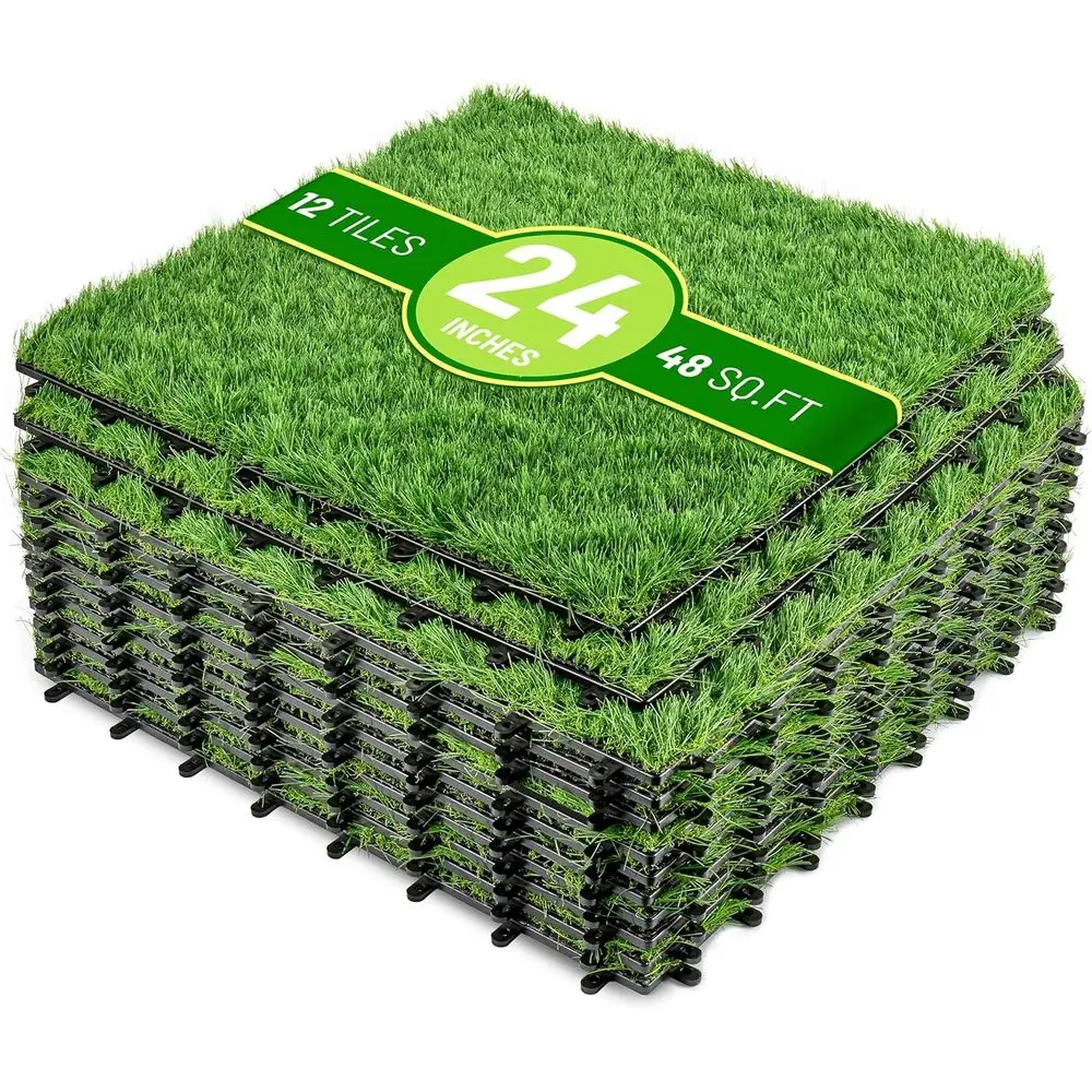 Interlocking Artificial Grass Tiles for Balcony, Patio, and Deck Flooring with Self-Draining and 8-Buckle System