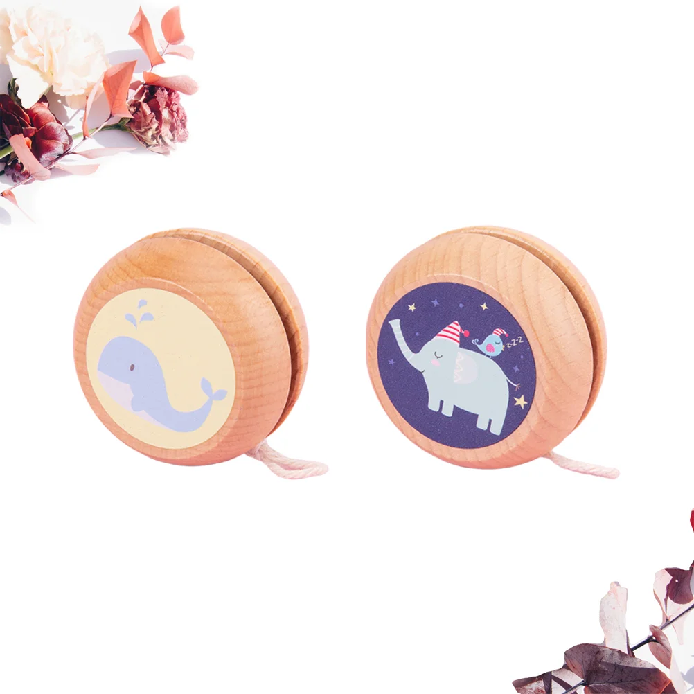 2Pcs Wooden Yo-yo Toys Lovely Cartoon  Whale Elephants Pattern Yoyo Toy Ball Toy for Kids Children yoyo ball