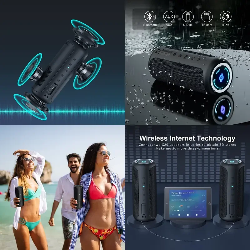 Custom Logo Flip6 Max 40W for 5.3 Speaker 5200mah 6H Playtime IPX6 Waterproof RGB Light Show Memory Card Mobile Phone
