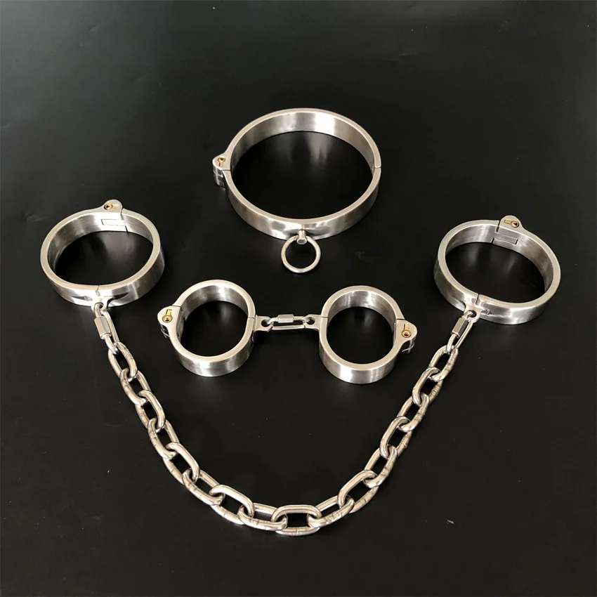 

Stainless Steel Handcuff Collar Ankle Cuffs Lock Slave BDSM 3pcs Set Bondage Restraint Sex Toys For Women Man Couples Sex Shop