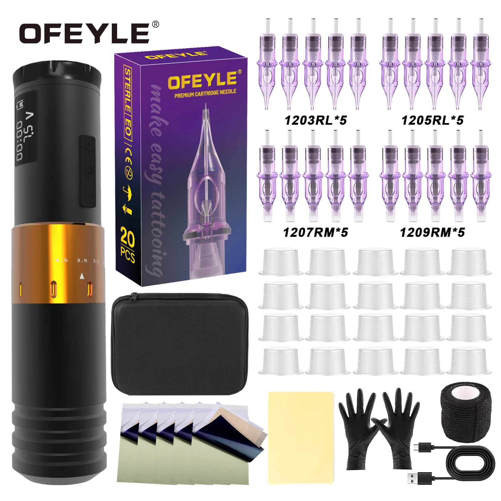 

OFEYLE Professional Adjustable Stroke Wireless Pen Tattoo Machine Complete Kit For Beginners Cheap Tattoo Gun Supplies Cartridge