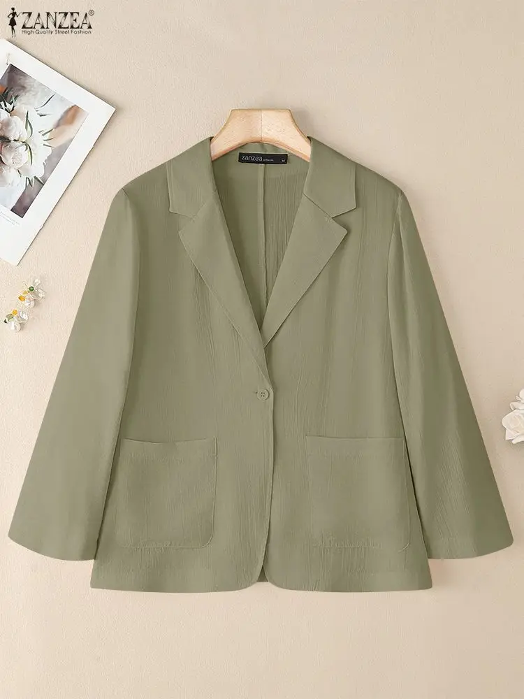 

ZANZEA женский пиджак с длинными рукавами, модные однотонные пальто с карманами, осень 2022, повседневные элегантные офисные женские верхние пальто с карманами и пуговицами