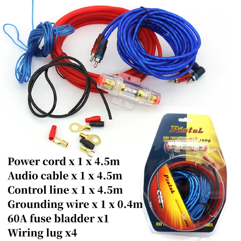 Subwoofer Speaker Holder Wiring Amplifier Installation Kit 1500W 60 AMP Fuse 8GA Power Cable Car Audio Wire Copper Clad Aluminum