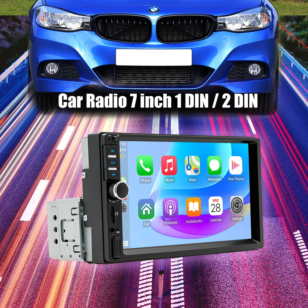 ESSGOO 7inch 1/2 DIN Car Radio Stereo Wired Apple Carplay Android Auto Bluetooth TF USB AUX HD Touch Screen Head Unit