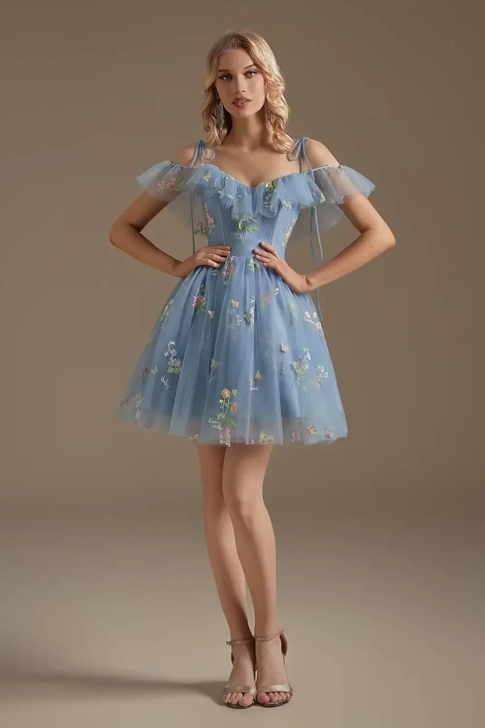 V pescoço formal baile de formatura cocktail vestido 2025 flor bordado tule curto vestidos de baile para adolescentes mini fada