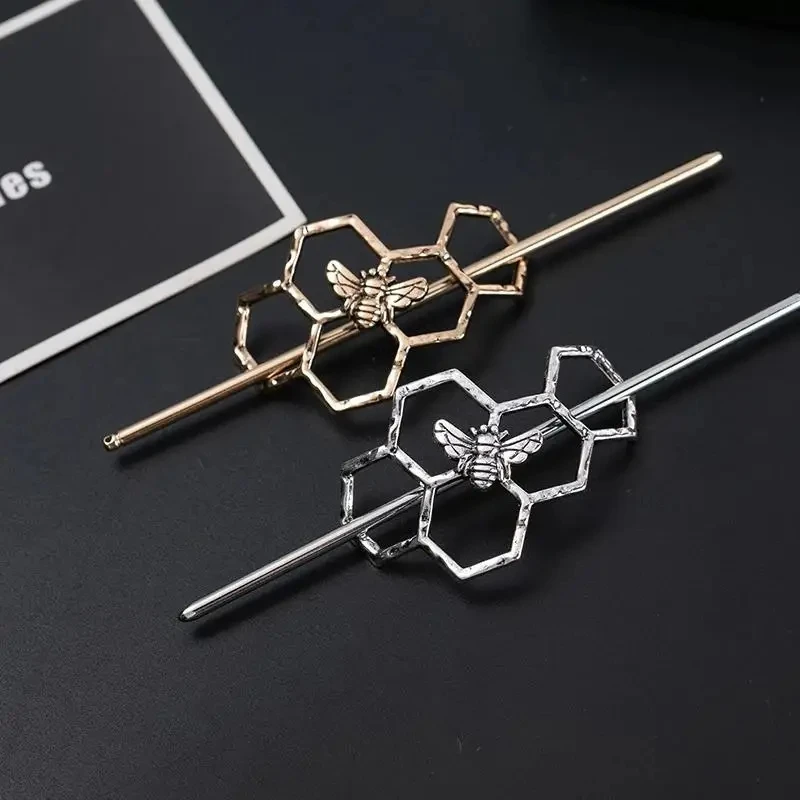 Vintage Geometric Bee Hair Pins - Hollow Metal Hair Sticks for ChignonBuns -Hair Accessories