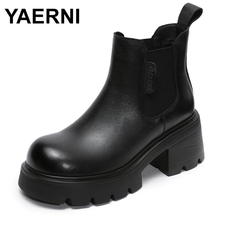 

Ботинки из натуральной кожи, женские ботинки «Челси», универсальные зимние ботинки с высоким берцем в стиле ретро, с круглым носком