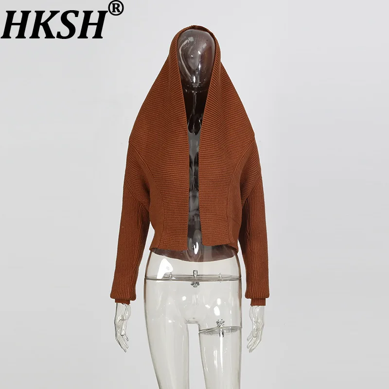

HKSH осень-зима новый женский короткий свитер кардиган с капюшоном однотонный вязаный элегантный модный элитный повседневный шикарный пальто HK12011
