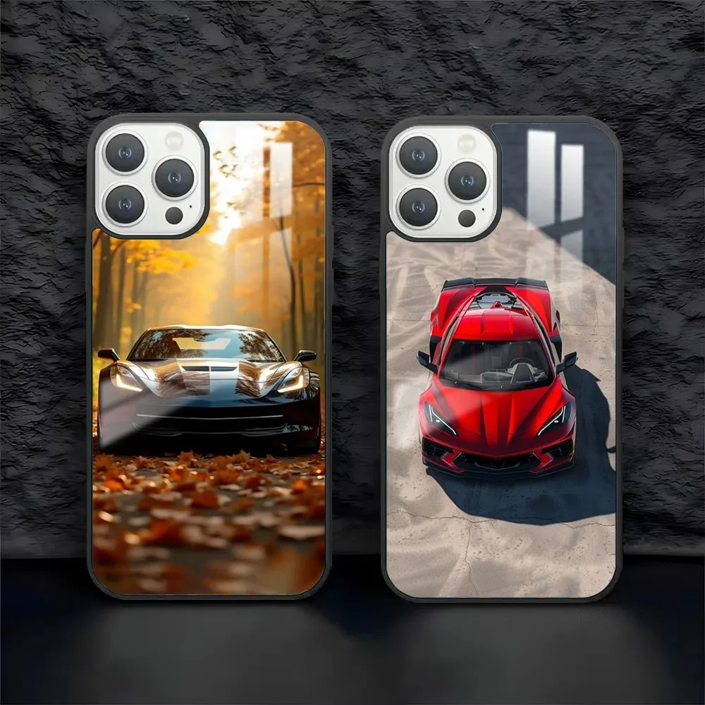 Fashion Car Cool C-Corvette Phone Case For iPhone 16 15 14 13 12 11 Pro Max Plus Mini PC Fashion mirror phone case