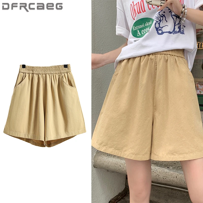 Plus Größe Leinen Shorts Für Frauen Sommer Shorts 2025, Hohe Taille Breite Bein Lose Cargo Hosen Frauen Koreanischen Stil Casual Shorts