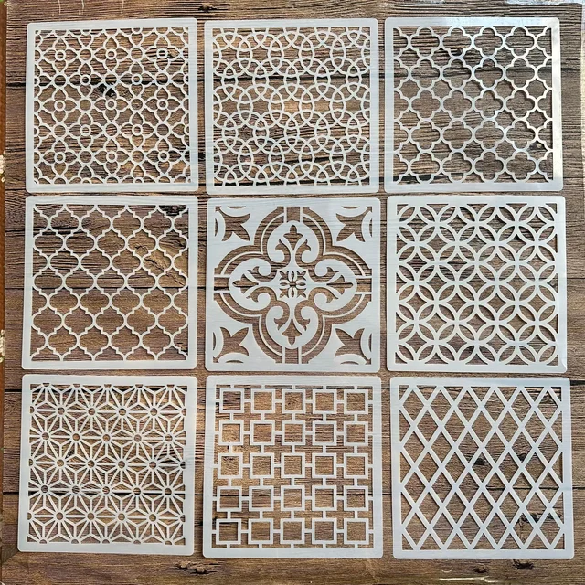9 sztuk / zestaw 15 * 15 cm formy DIY szablony do rysowania dekoracji wnętrz szablon do cięcia laserowego szablon ścienny płytki malarskie szablony do ciasta