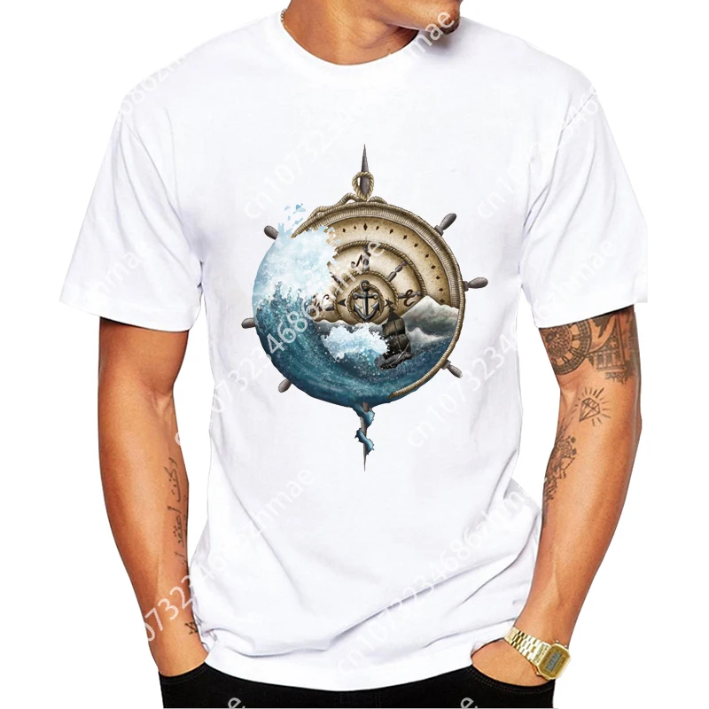 Hipster Compass Art Men T-Shirt Fashion Funny Vintage Wave Printed Tshirts Short Sleeve Hot Tee Casual Tops