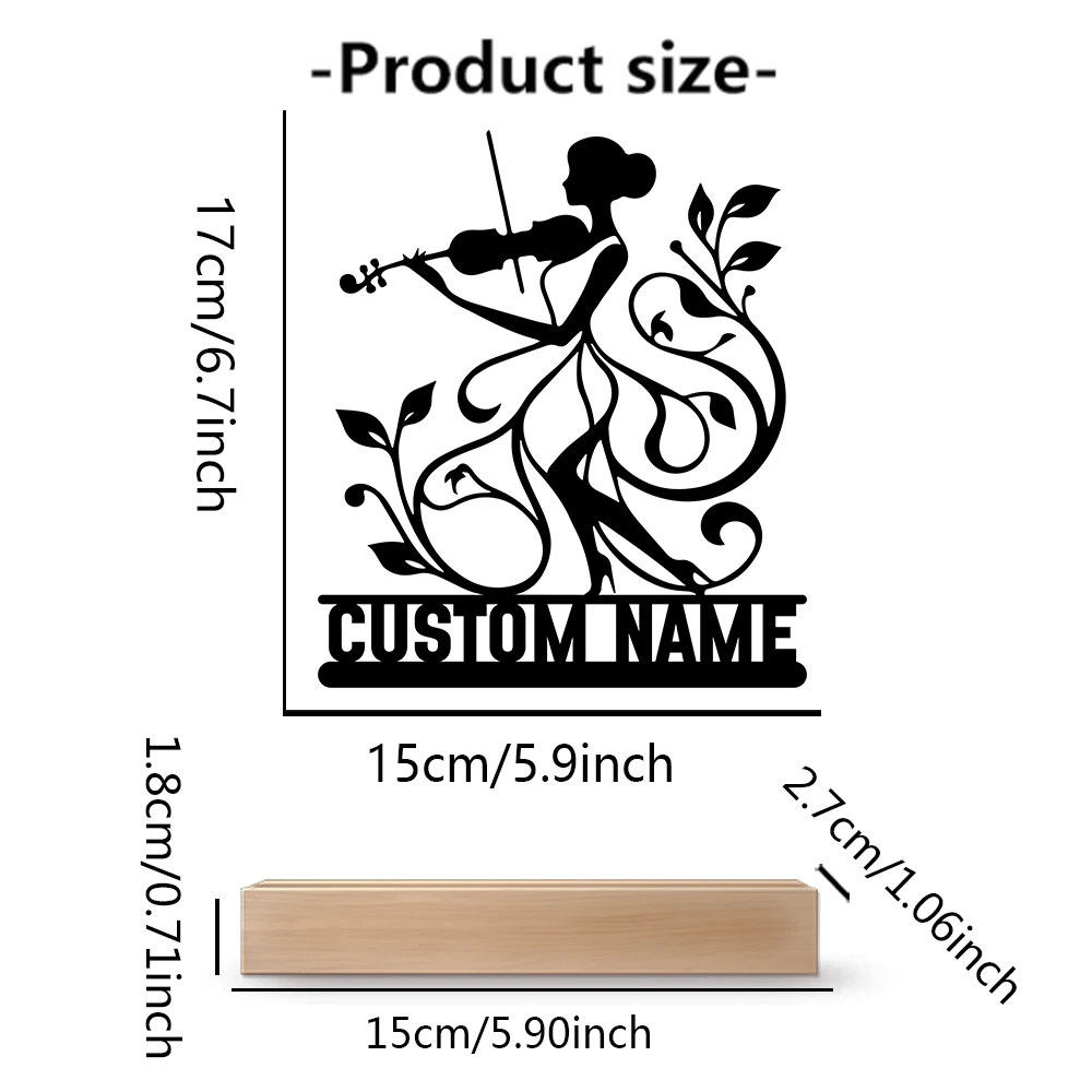 1pc Fashion Violin Customized Text Handicraft With Wood Base Metal Statue Bedroom Table