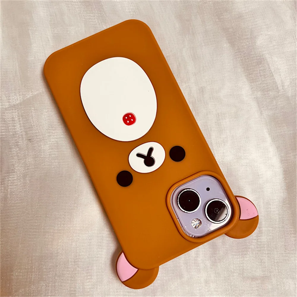 Japan Cute 3D Bear Ears Design Crossbody Lanyard Case For iPhone 13 12 1115Promax 14 13Plain Shockproof Soft Cover