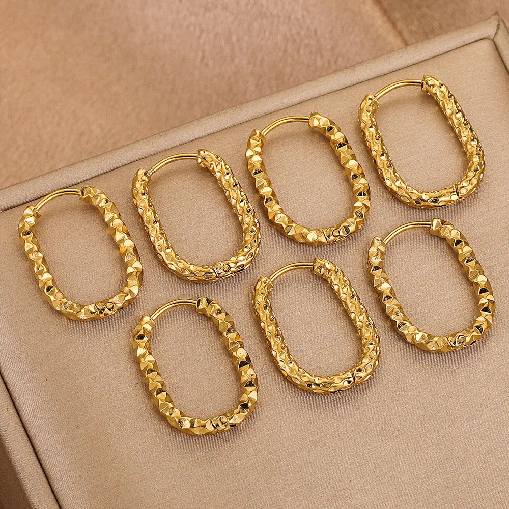 6pcs Stainless Steel Gold Plated Rectangle Hoop Earrings for Women DIY Punk Earrings Jewelry Making Parts Wholesale Materials
