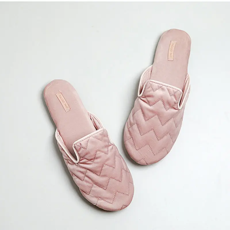 New Style Fashion Diamond Quilted Simple Office Silent Slippers Indoor Home Women Slippers Rubber Sole Anti Slip Female Shoes