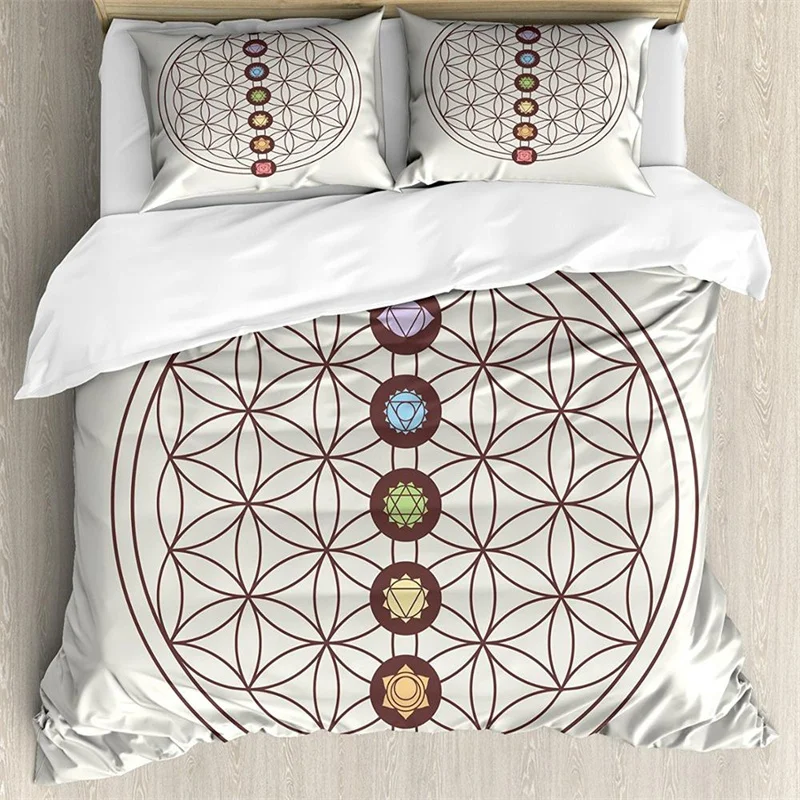 

Flower of Life Duvet Cover Sacred Geometry Themed Bedding Set Various Shapes Chakra Zen Comforter Cover Dreamcatcher Pillowcases