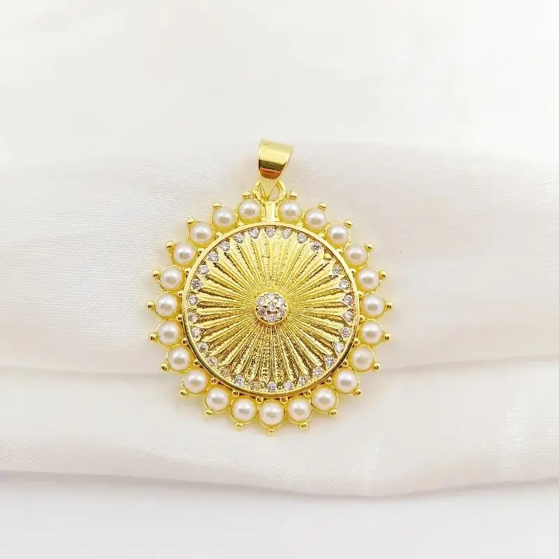 Gold Color Pearl Shiny Sun Charms for Necklace Bracelets Earrings Halo Radiant Fluted Sun Pendant DIY Jewelry Making Accessories