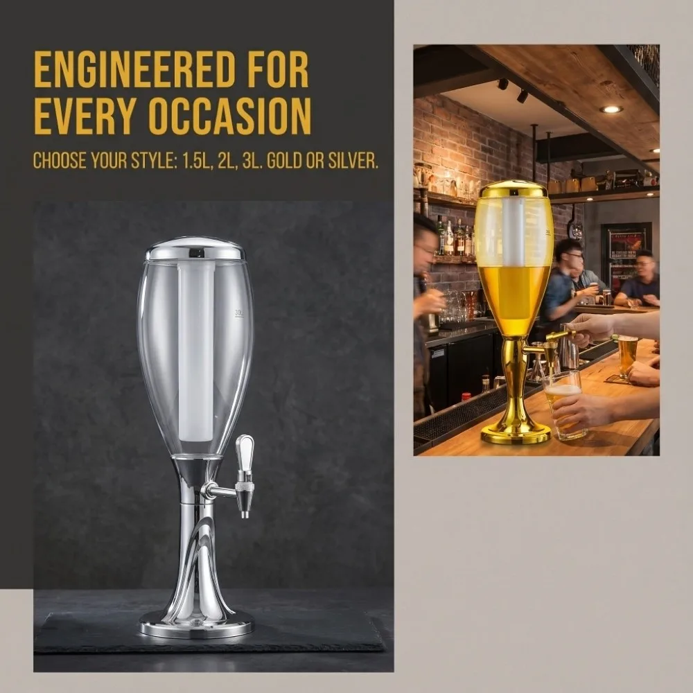 Double-Headed 1.5/2/3L Beer Tower Dual-Head Faucet LED Light Beverage Machine Anti-slip with Icicles Beer Dispenser KTV Use