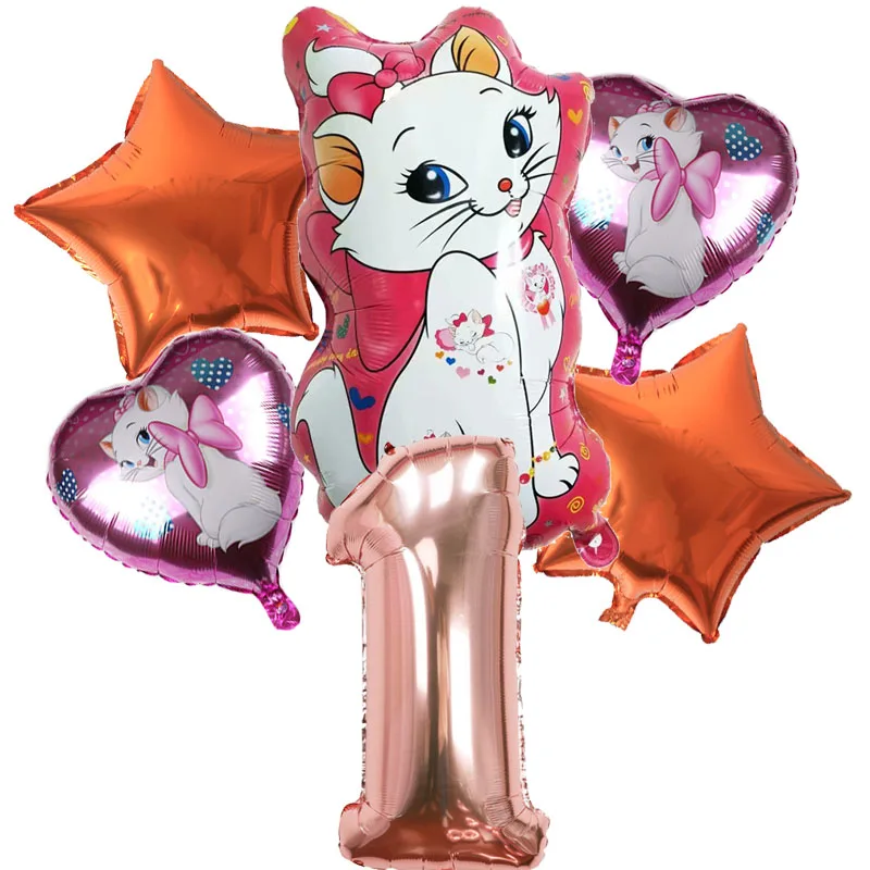 6Pcs Marie Cat Theme Balloon Set 32inch Number Birthday Foil Ballon Kid Inflatable Toy Party Baby Shower Gift Helium Globos