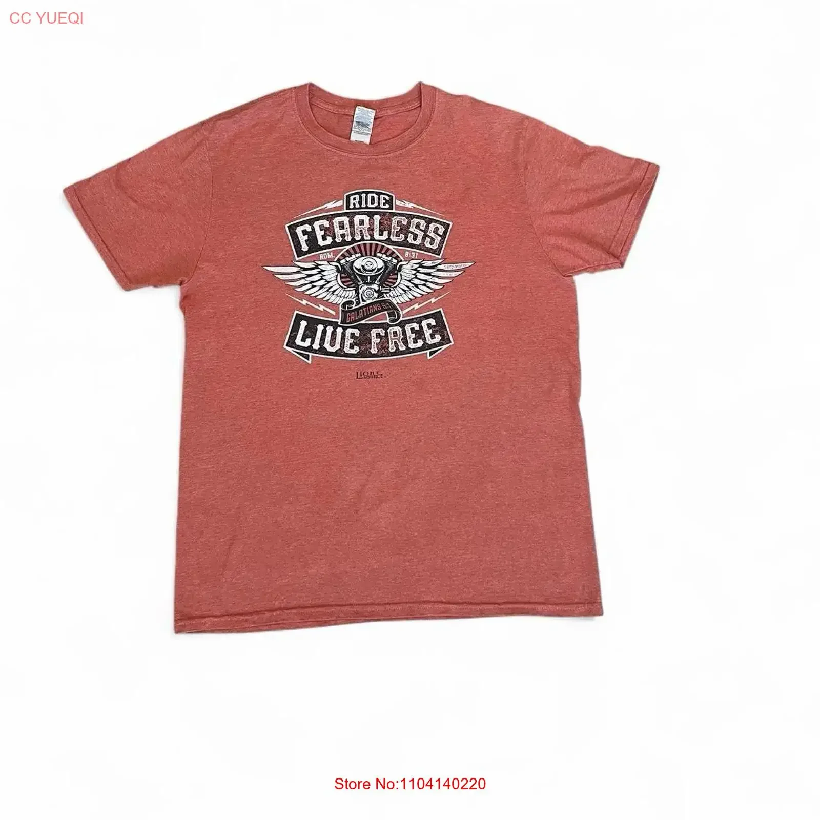 Ride Fearless Live Free Orange Biker Eagle Wings T Shirt Galatians 5 1 Size L vintage Washed Comfortable Soft Casual Versatile
