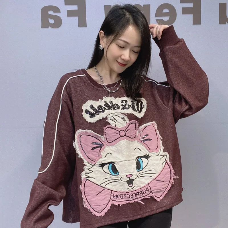 2025 Autumn Winter New Fashion Design Hoodies Korean Style Loose Oversized Round Neck Pullover Sweatshirt For Women's O-neck Top
