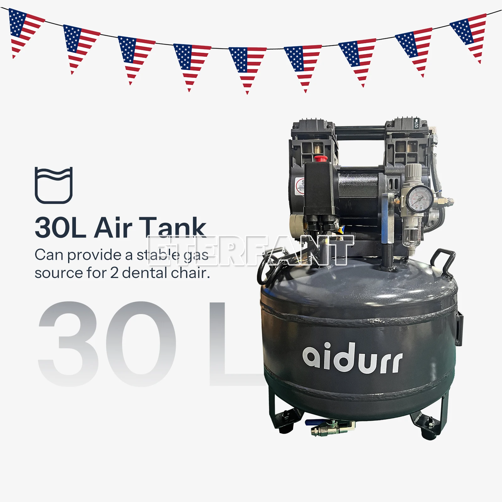 

ENTERFANT Dental 30L Silent Oil-Free Dental Air Compressor Portable Medical Pump Precise Air Pressure Adjustment Ultra-Low Noise