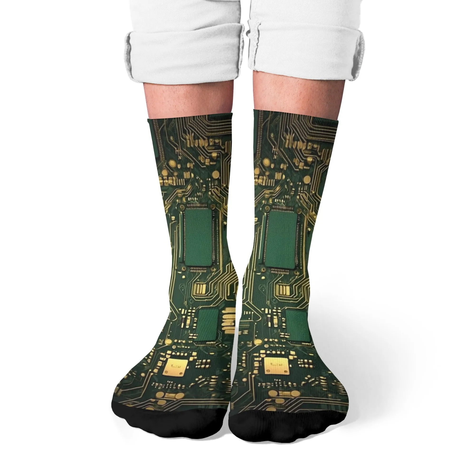 

Novelty men's socks fun circuit board processor design soft breathable unisex personality hip hop trend crew socks casual sports