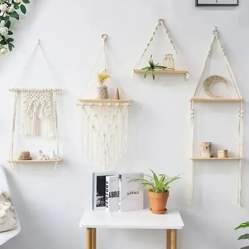 

Macrame Wall Hanging Shelf Boho Home Decor Shelves on Wall Wood Decoration for Bedroom Living Room Nursery Christamas Gift