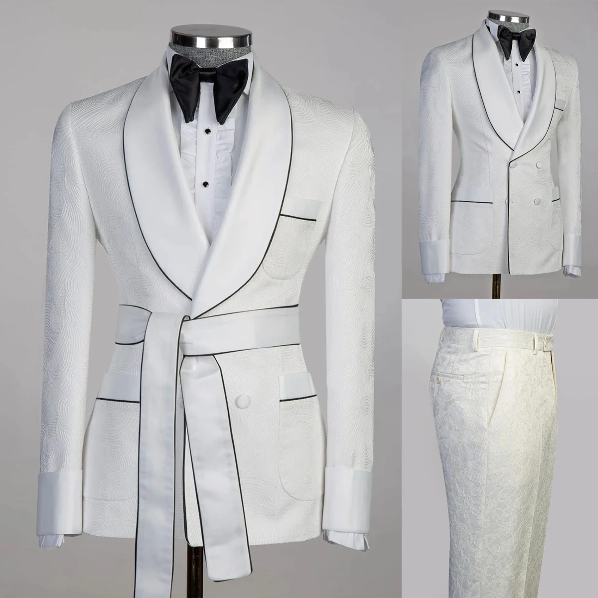 

Band Solid Color Mens Suit Classic With Belt New Wedding Suits Handsome Two-Pieces Coat And Pant Business Formal Groom Tuxedo