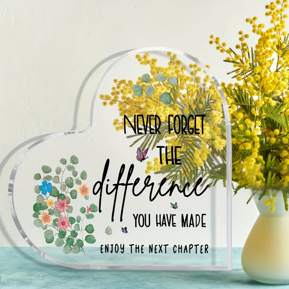 ديكور سطح المكتب من الأكريليك ثنائي الأبعاد على شكل قلب - تصميم فراشة زهرية، مناسب للزملاء وهدايا عيد الحب