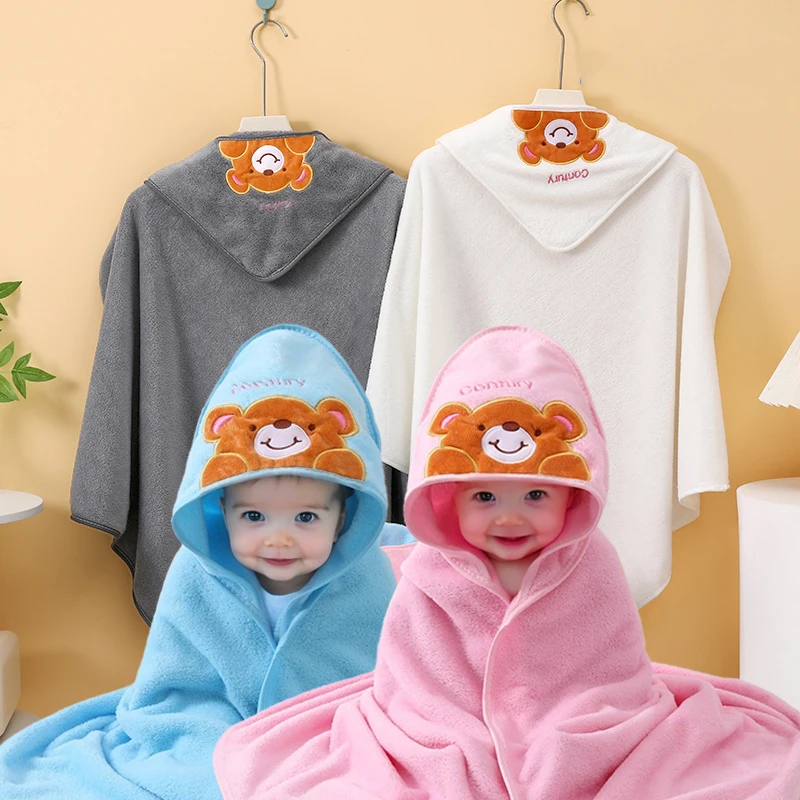 1 Piece of Multifunctional Baby Bath Towel, Newborn Towel, Machine Washable, Soft Polyester Fiber Fabric with Cute Bear Cartoon Design, Highly Absorbent, Soft and Skin-Friendly, Suitable for Children Aged 0-3, Suitable for All Seasons, Thanksgiving, Halloween, Christmas Holiday Gift for Babies and Children
