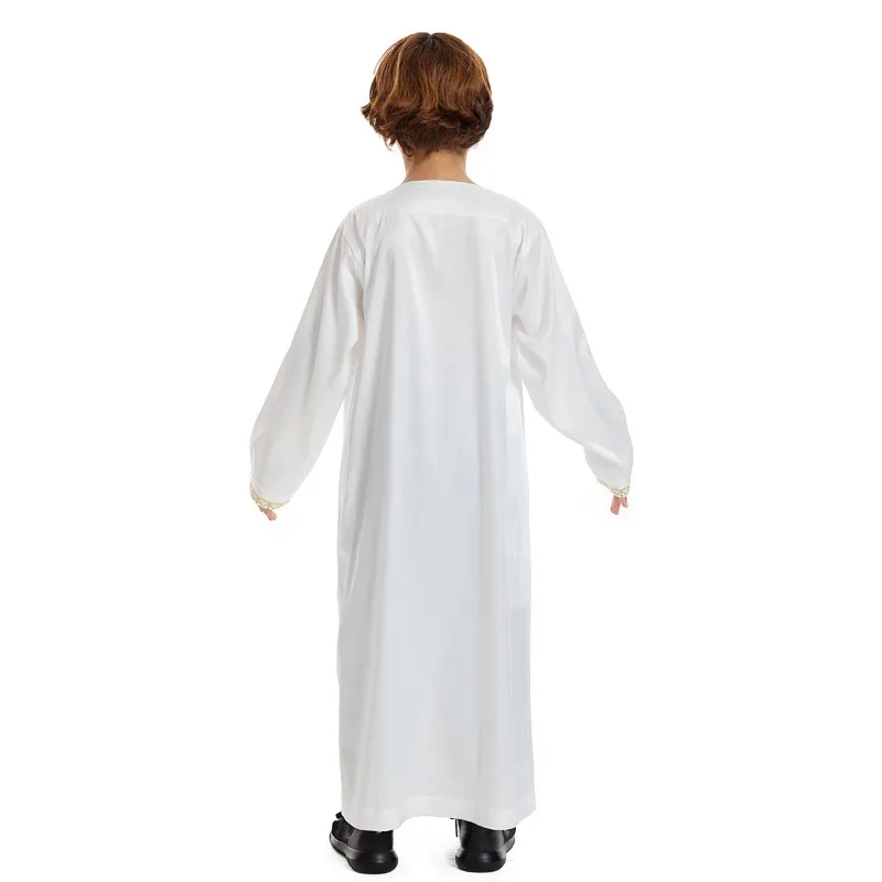 Boys Muslim Robe Pure Color Long Loose Arab Thobe Teen Islamic Clothing with Fringe view 3