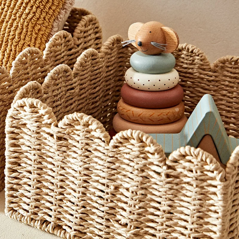 Large Capacity Household Hemp Rope Rattan Woven Storage Basket Miscellaneous Desktop Snack Toy Kitchen Storage Basket Decoration